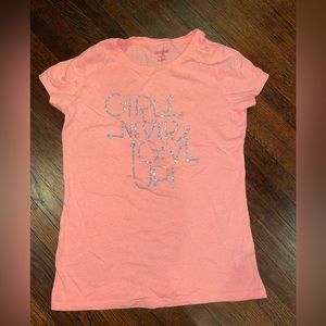 “Girls Never Give Up” shirt. Size L (10/12) Cat & Jack. Gently used. Pink/Salmon